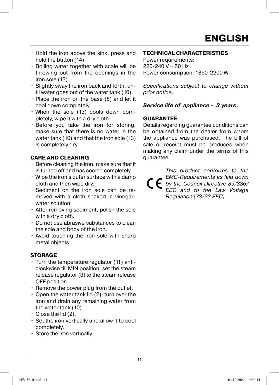 English | MAXWELL MW-3010 R User Manual | Page 11 / 44