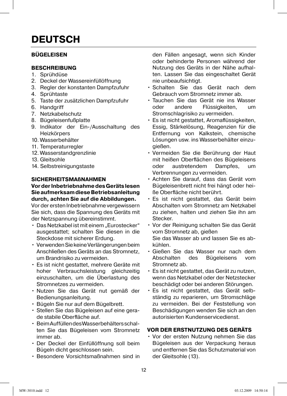 Deutsch | MAXWELL MW-3010 R User Manual | Page 12 / 44