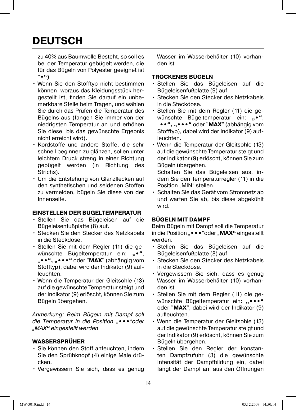 Deutsch | MAXWELL MW-3010 R User Manual | Page 14 / 44