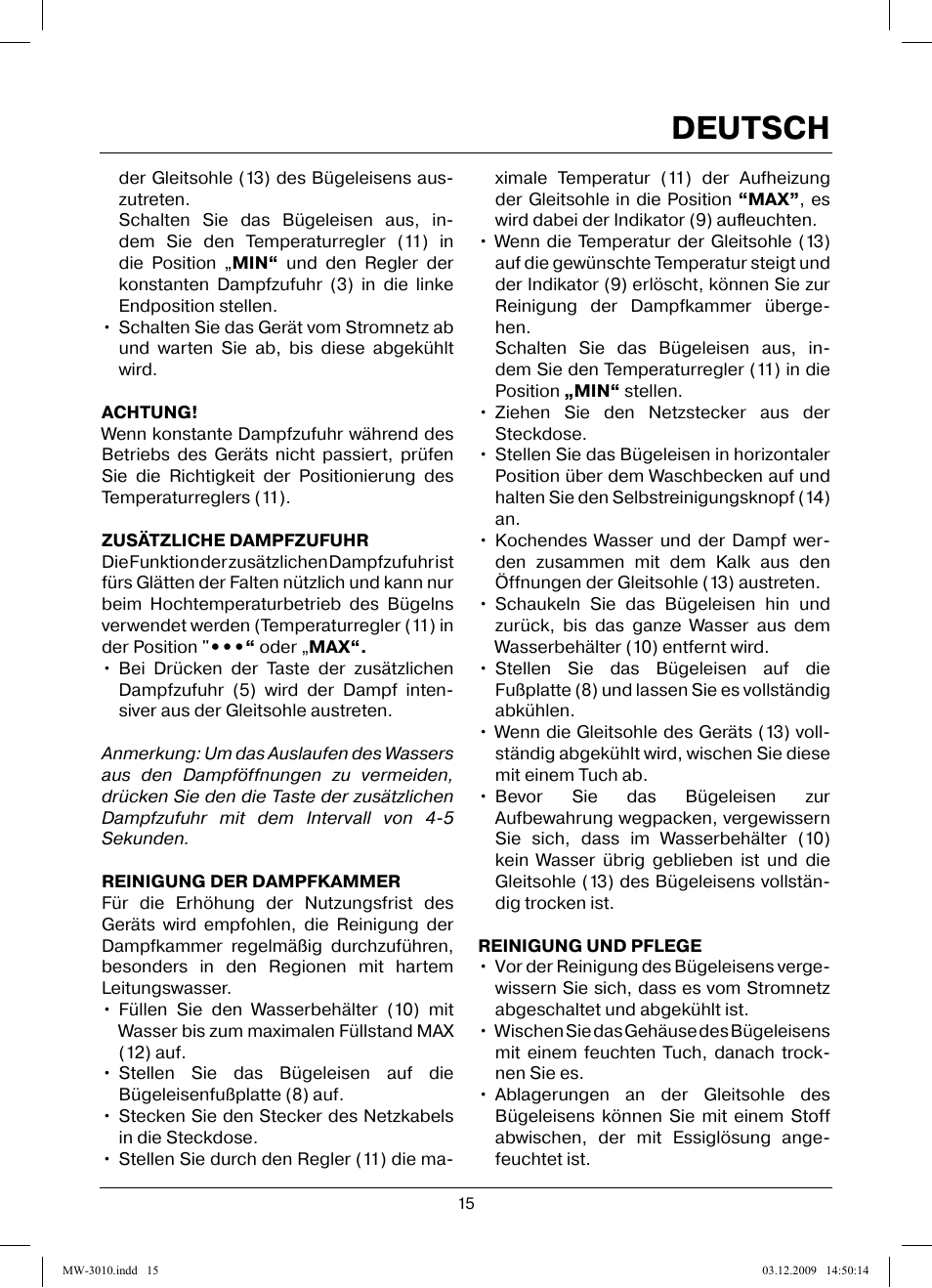 Deutsch | MAXWELL MW-3010 R User Manual | Page 15 / 44