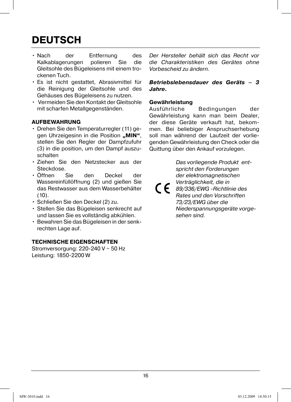 Deutsch | MAXWELL MW-3010 R User Manual | Page 16 / 44