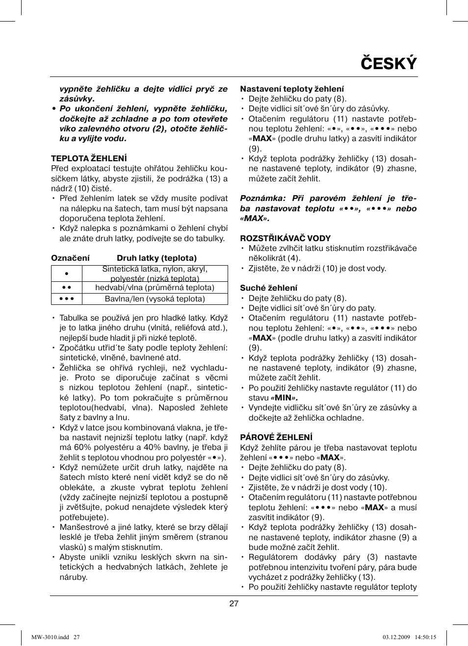 Český | MAXWELL MW-3010 R User Manual | Page 27 / 44