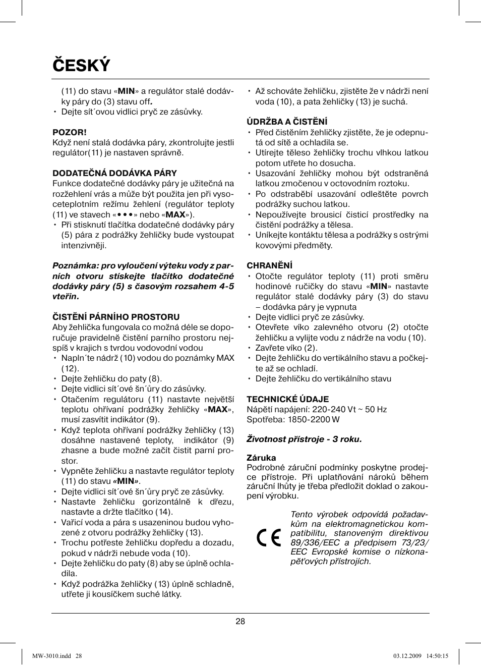 Český | MAXWELL MW-3010 R User Manual | Page 28 / 44