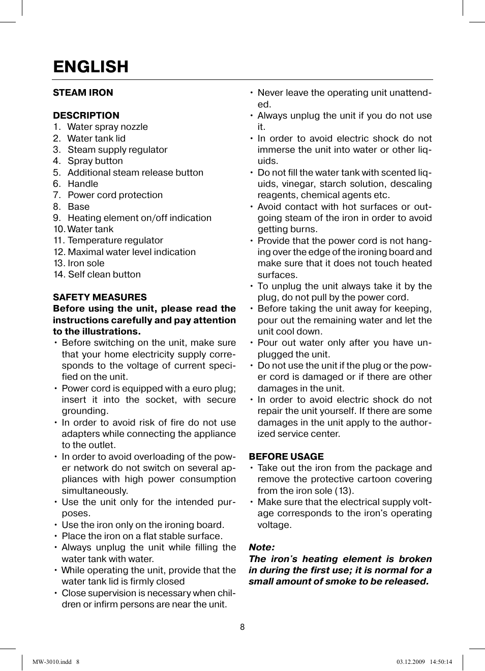 English | MAXWELL MW-3010 R User Manual | Page 8 / 44