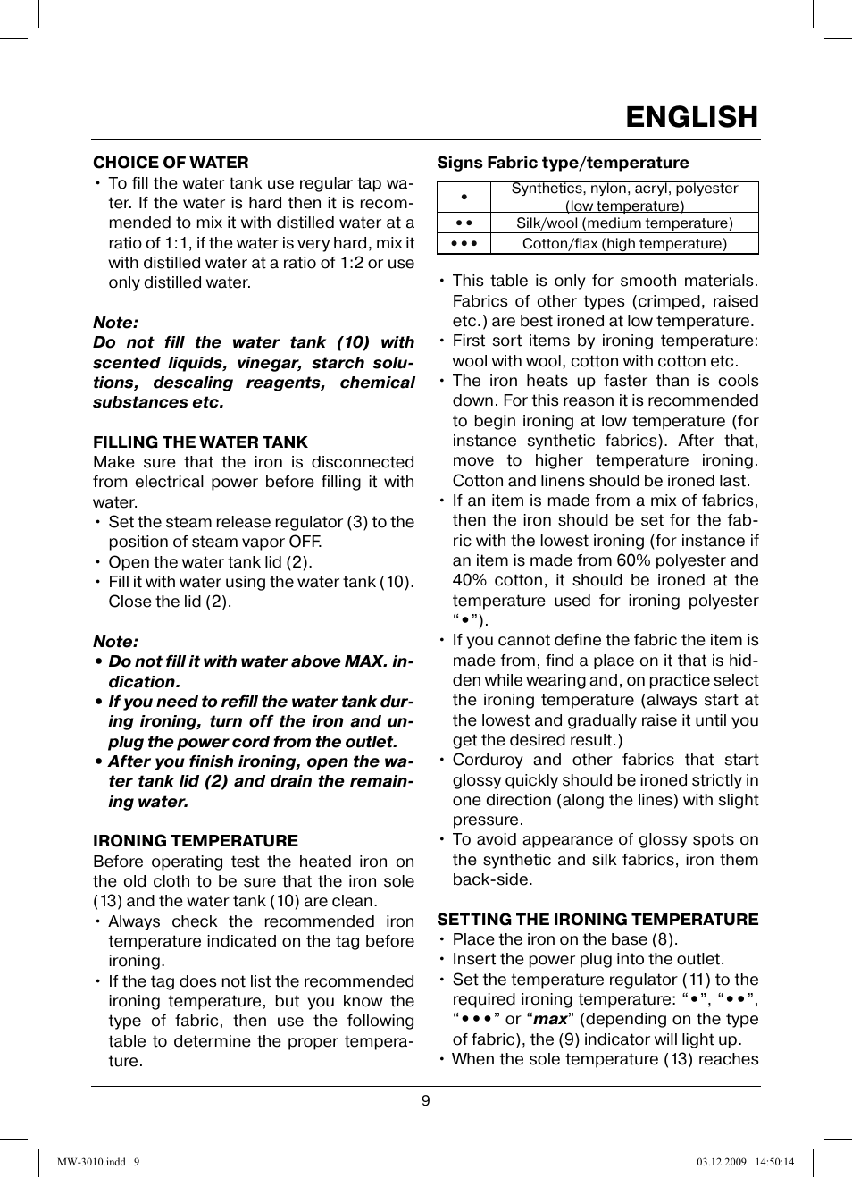 English | MAXWELL MW-3010 R User Manual | Page 9 / 44