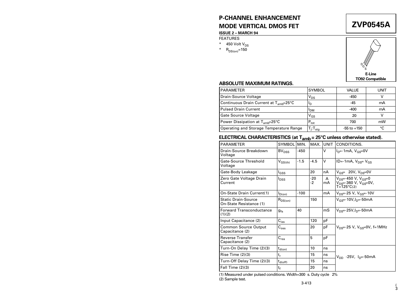 Diodes ZVP0545A User Manual | 1 page