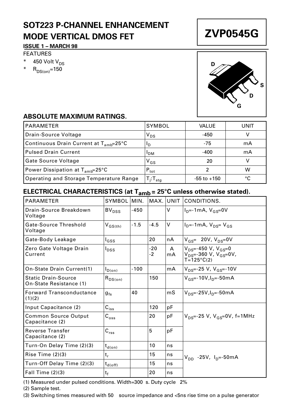 Diodes ZVP0545G User Manual | 1 page