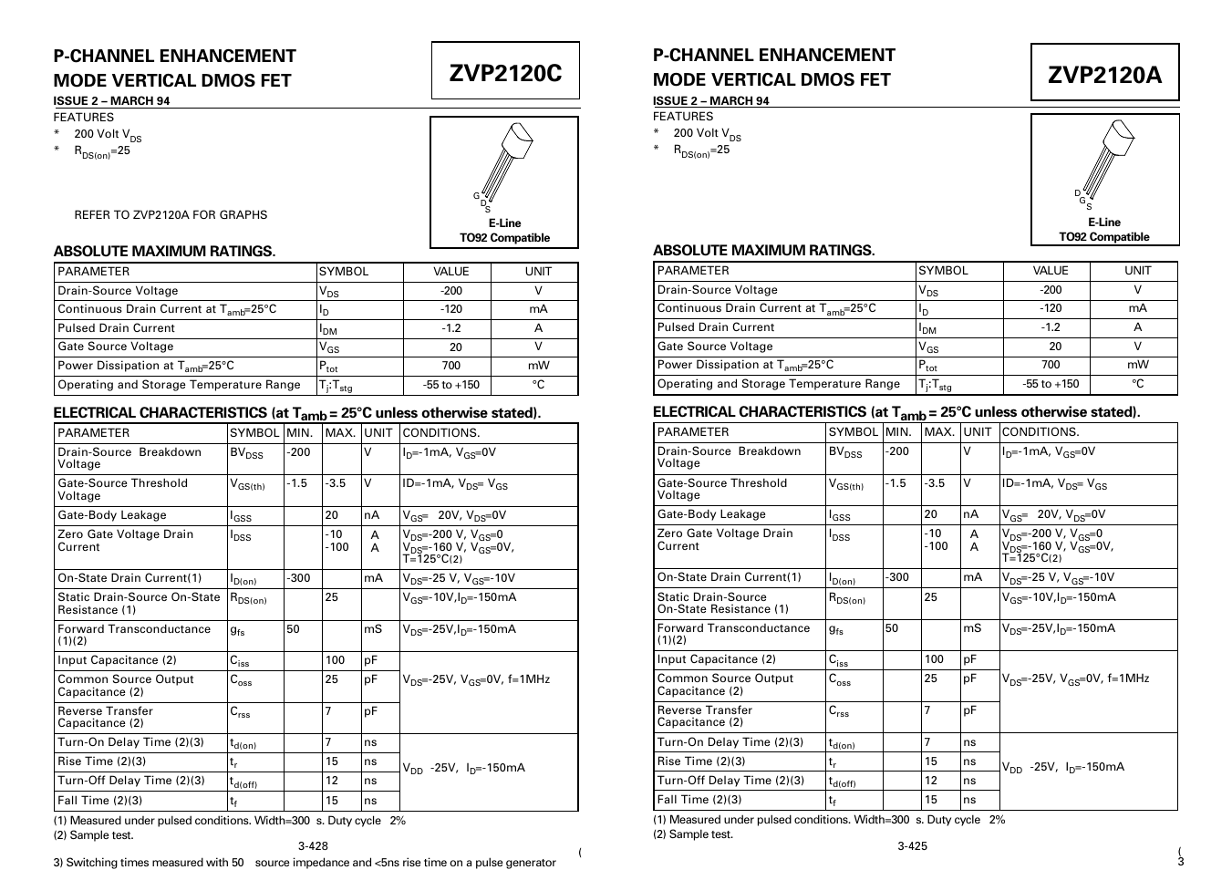 Diodes ZVP2120A User Manual | 3 pages
