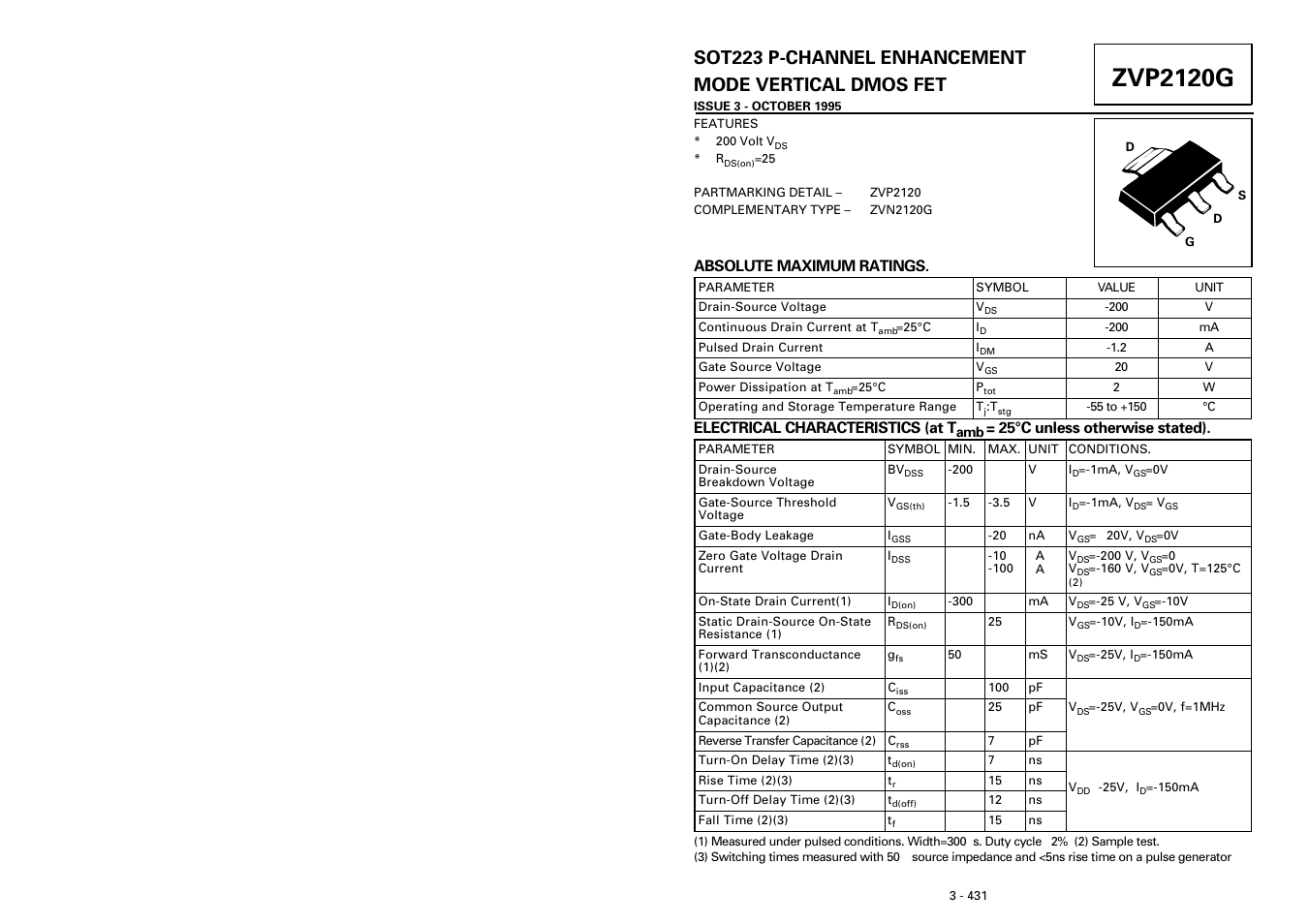 Diodes ZVP2120G User Manual | 3 pages