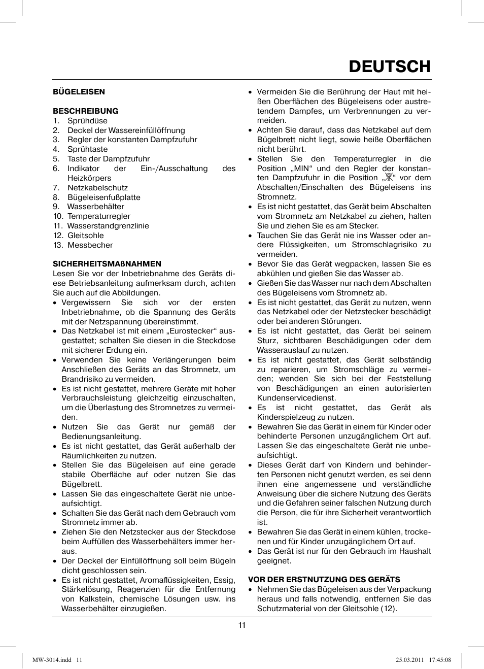 Deutsch | MAXWELL MW-3014 B User Manual | Page 11 / 40