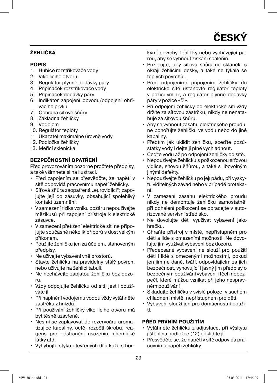 Český | MAXWELL MW-3014 B User Manual | Page 23 / 40