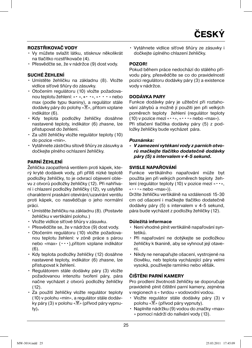 Český | MAXWELL MW-3014 B User Manual | Page 25 / 40