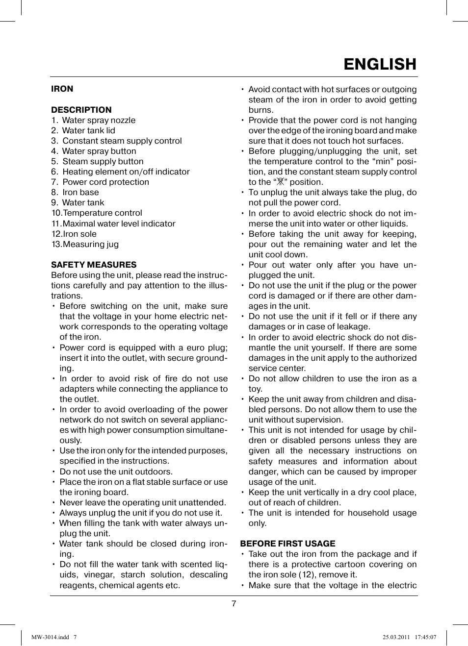 English | MAXWELL MW-3014 B User Manual | Page 7 / 40