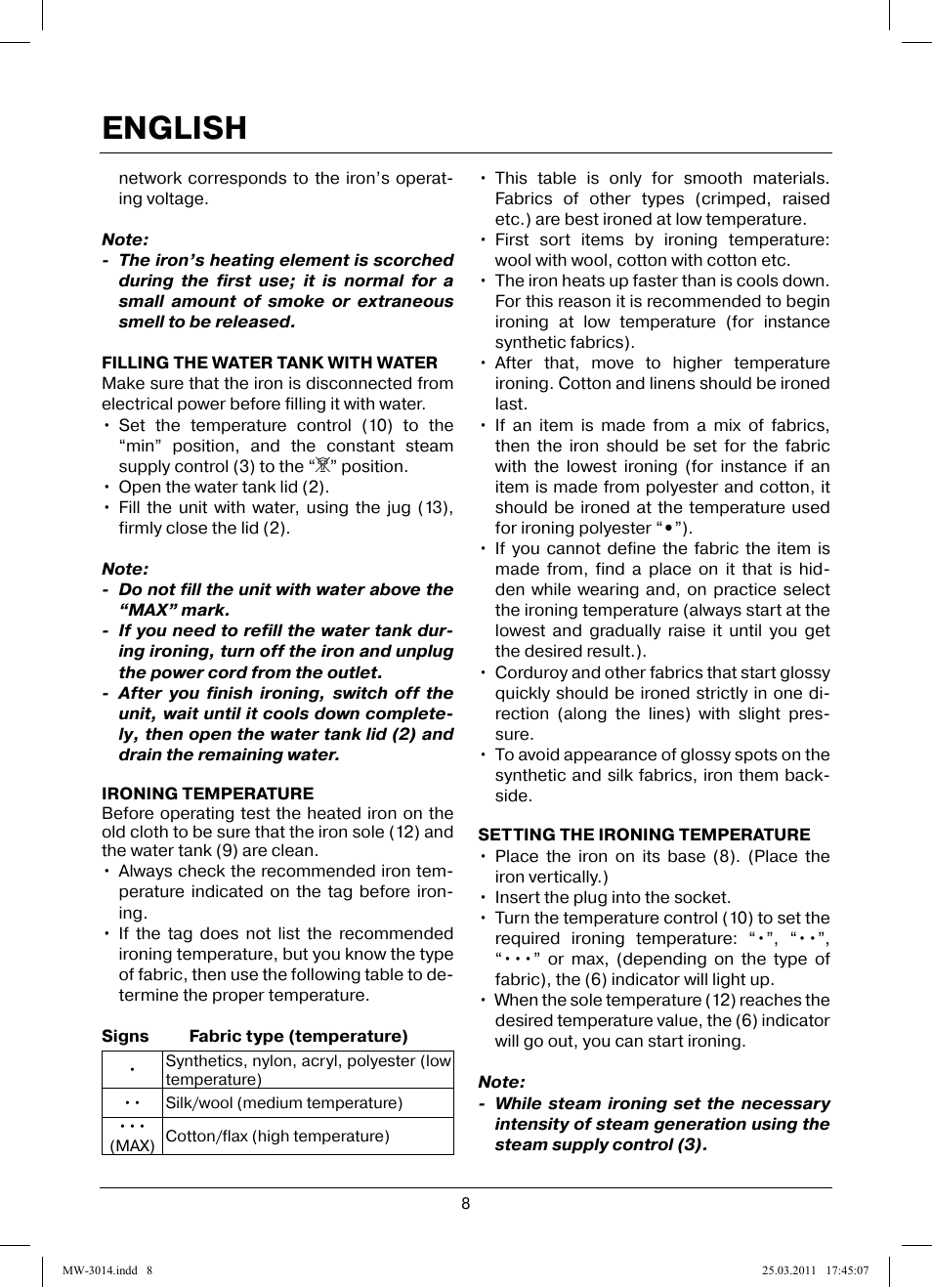 English | MAXWELL MW-3014 B User Manual | Page 8 / 40