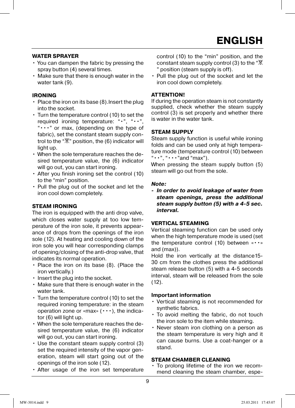English | MAXWELL MW-3014 B User Manual | Page 9 / 40