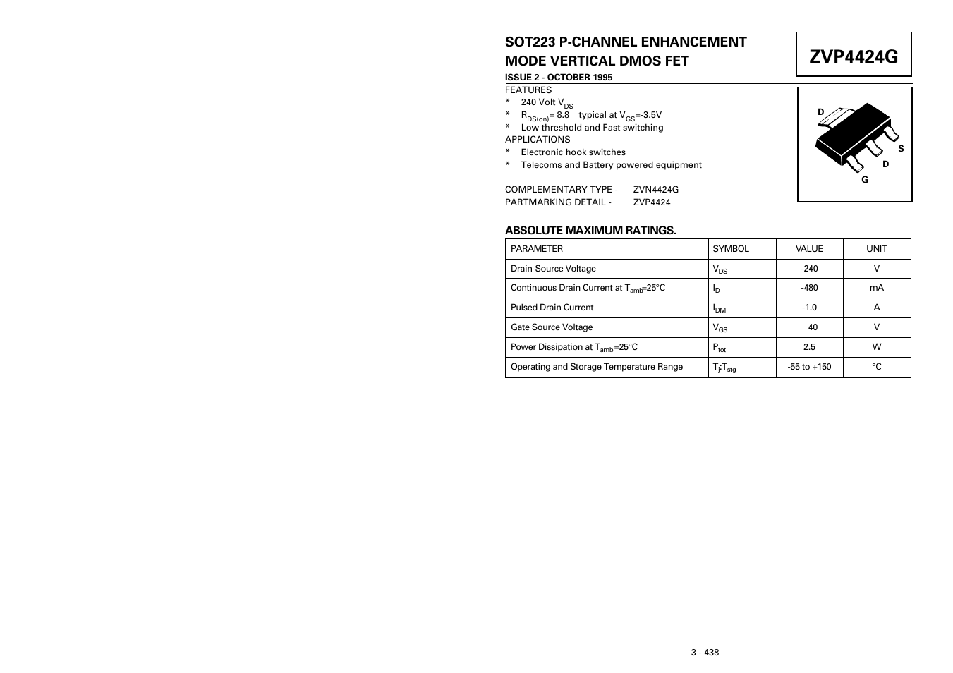 Diodes ZVP4424G User Manual | 3 pages