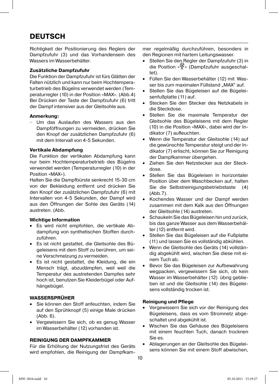 Deutsch | MAXWELL MW-3016 W User Manual | Page 10 / 42