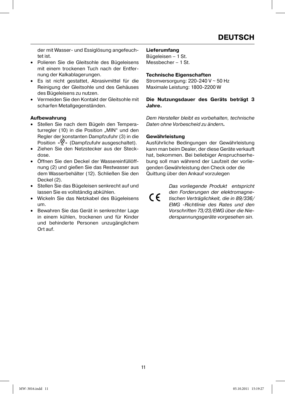 Deutsch | MAXWELL MW-3016 W User Manual | Page 11 / 42