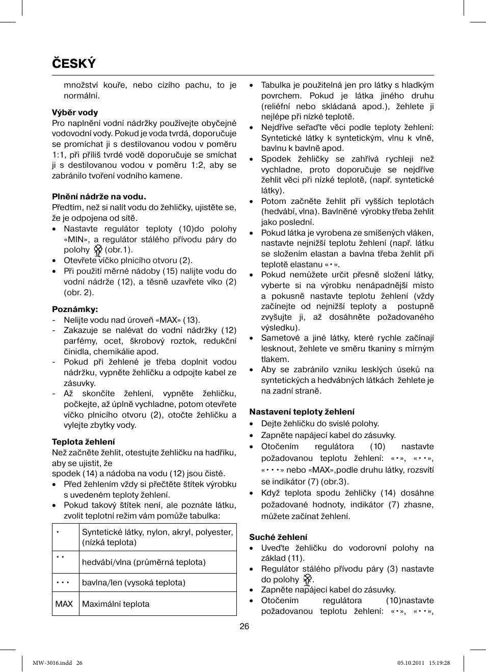 Český | MAXWELL MW-3016 W User Manual | Page 26 / 42