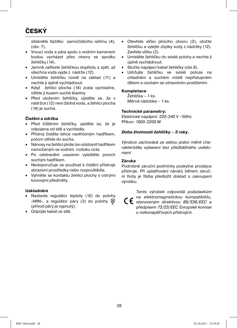 Český | MAXWELL MW-3016 W User Manual | Page 28 / 42