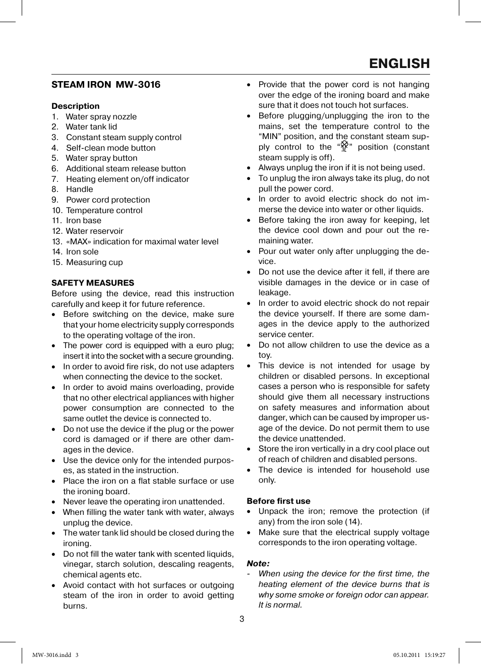 English | MAXWELL MW-3016 W User Manual | Page 3 / 42