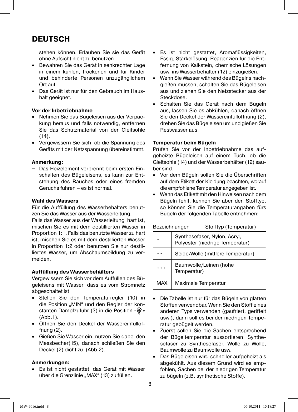 Deutsch | MAXWELL MW-3016 W User Manual | Page 8 / 42