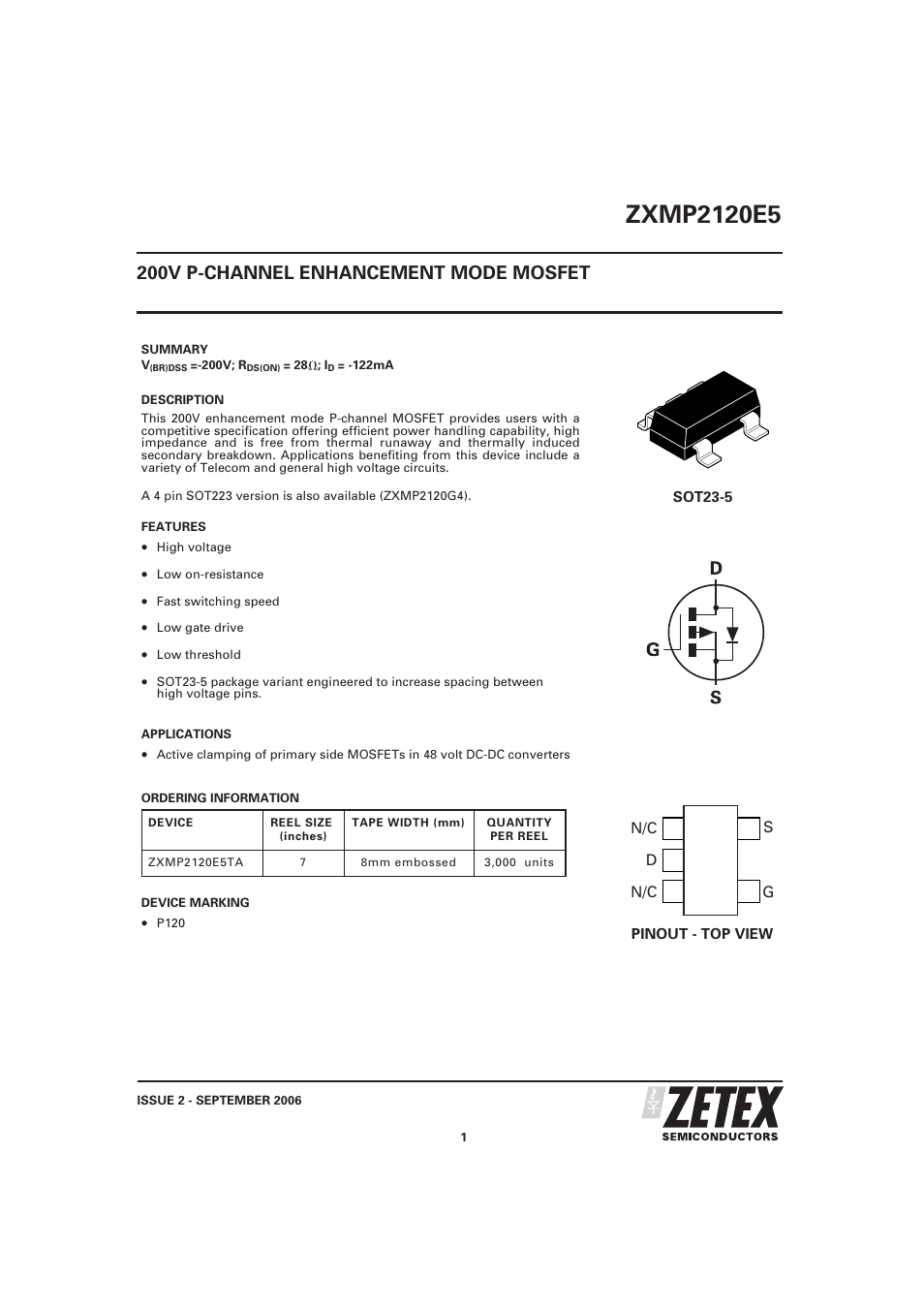 Diodes ZXMP2120E5 User Manual | 6 pages
