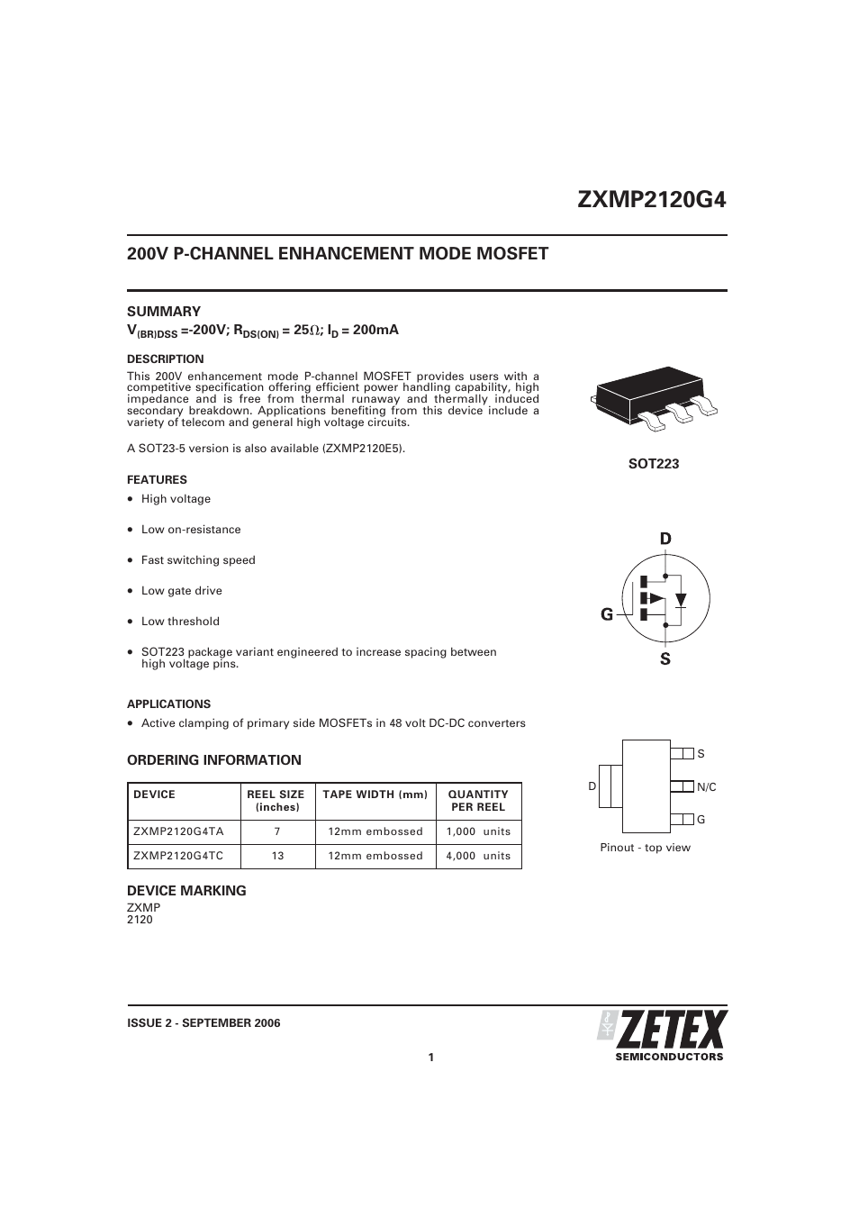 Diodes ZXMP2120G4 User Manual | 6 pages