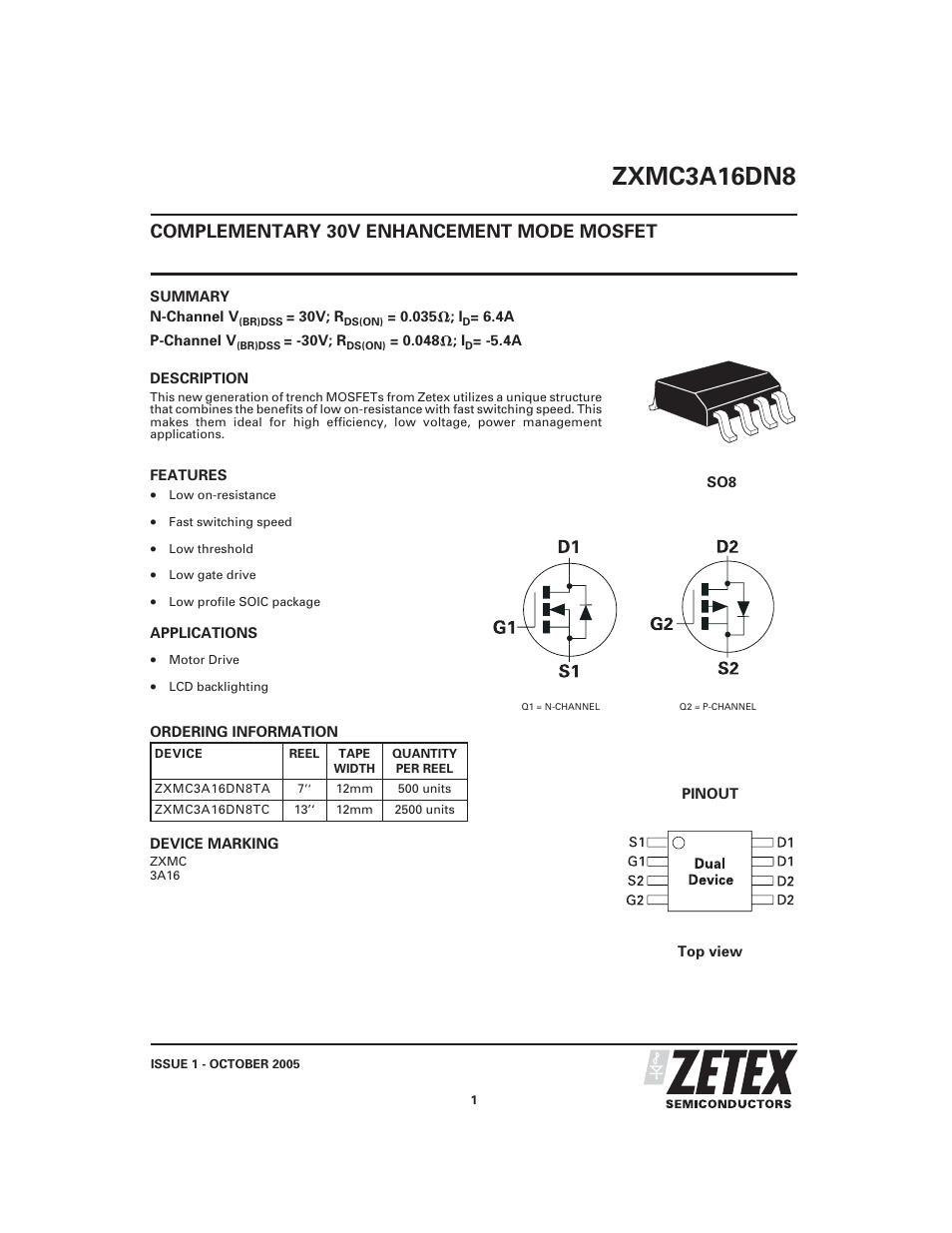 Diodes ZXMC3A16DN8 User Manual | 10 pages