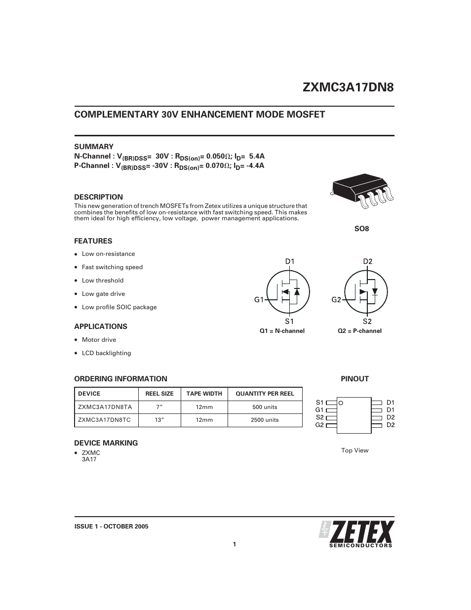 Diodes ZXMC3A17DN8 User Manual | 10 pages