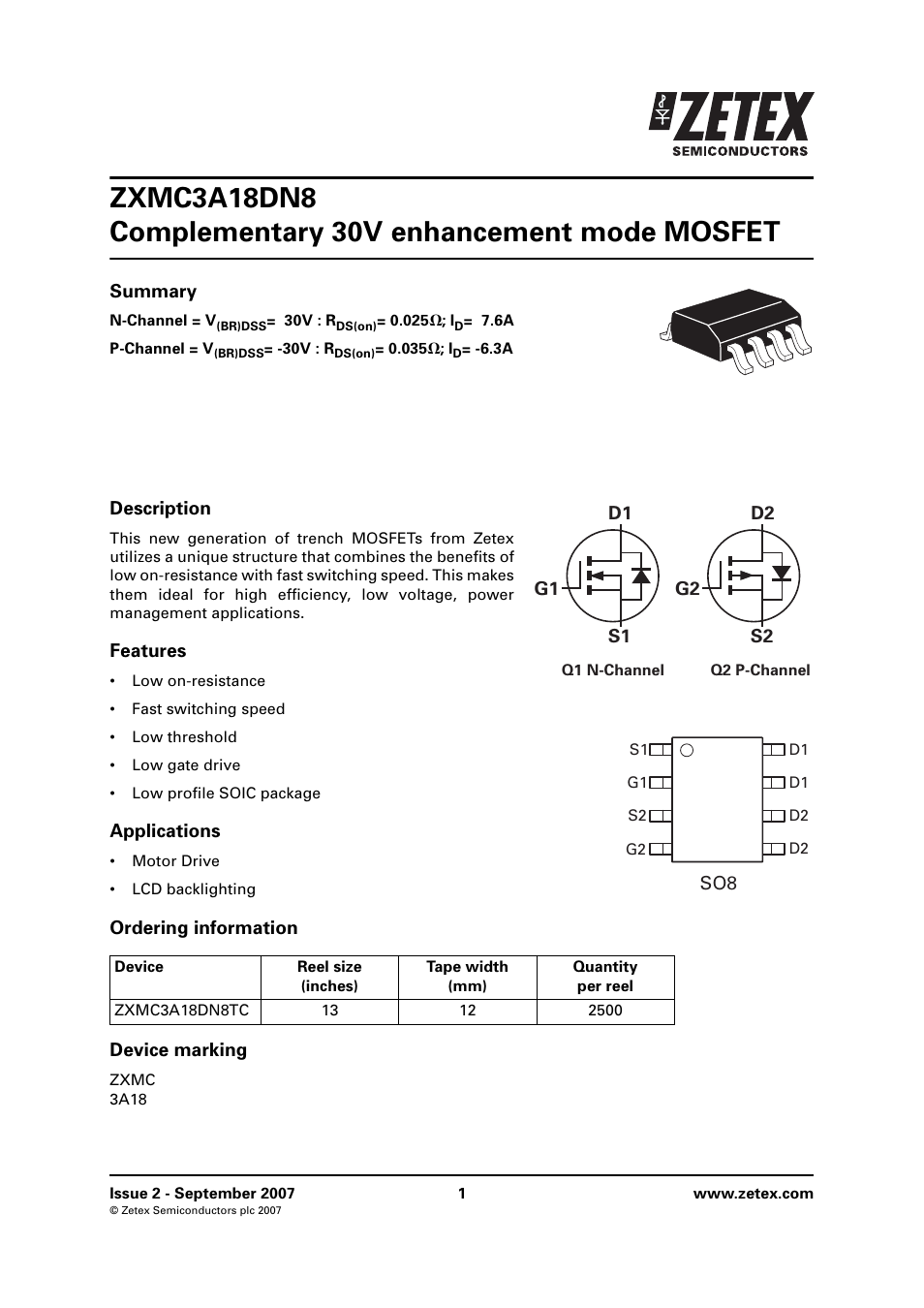 Diodes ZXMC3A18DN8 User Manual | 12 pages