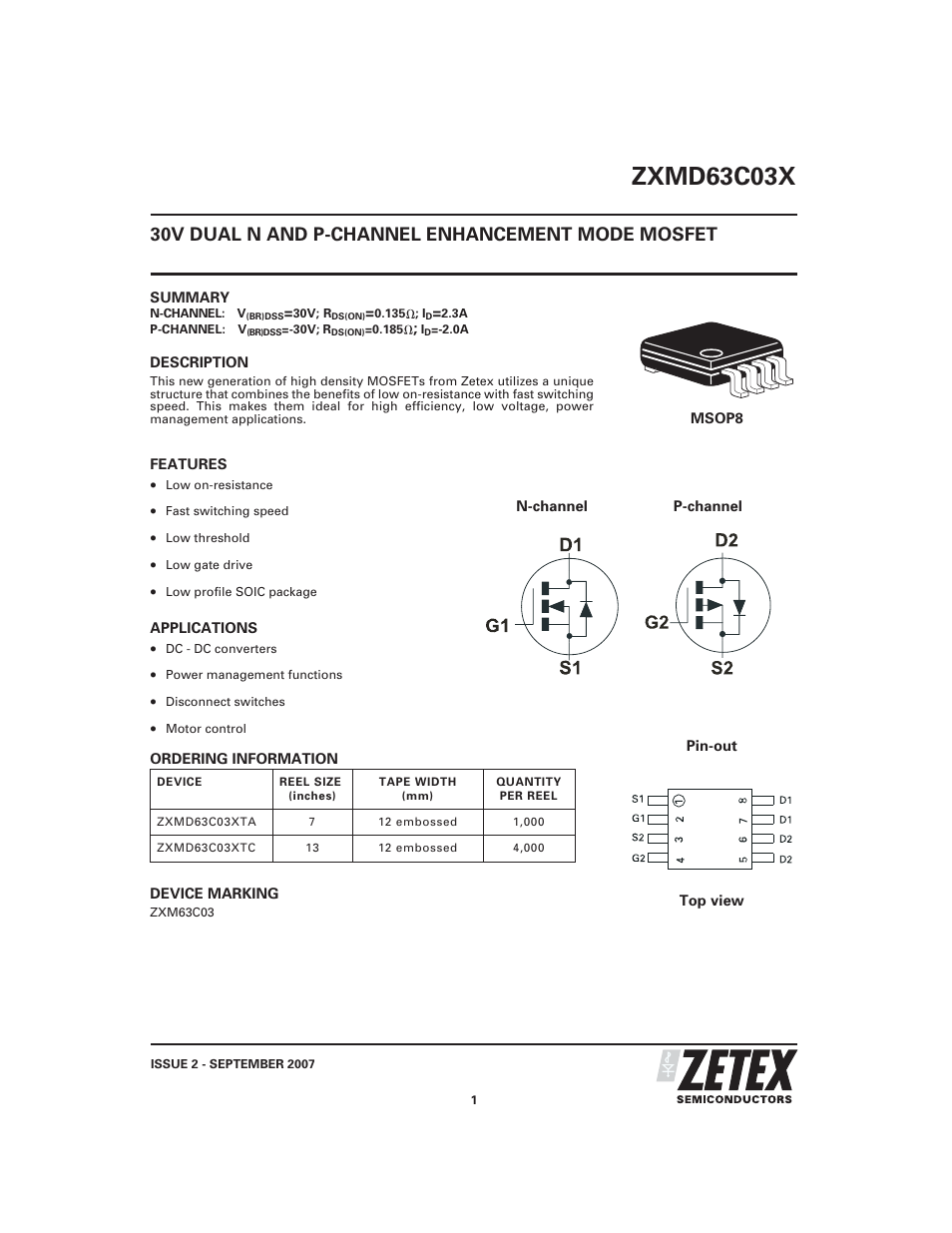 Diodes ZXMD63C03X User Manual | 12 pages