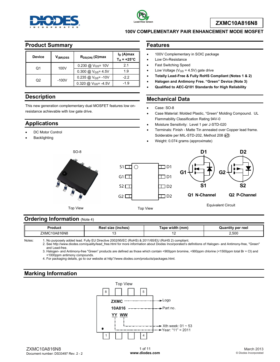 Diodes ZXMC10A816N8 User Manual | 11 pages