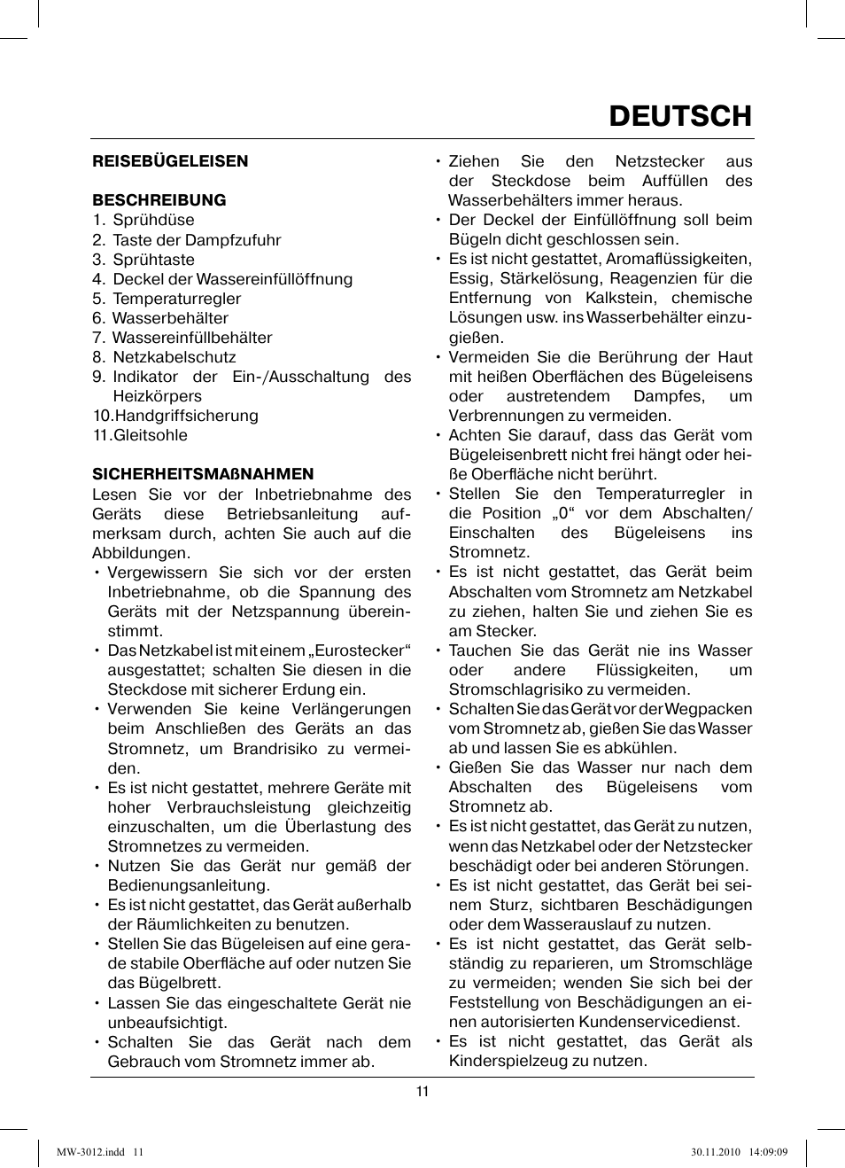 Deutsch | MAXWELL MW-3012 W User Manual | Page 11 / 40