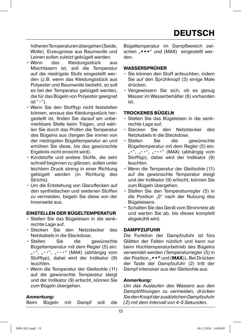 Deutsch | MAXWELL MW-3012 W User Manual | Page 13 / 40