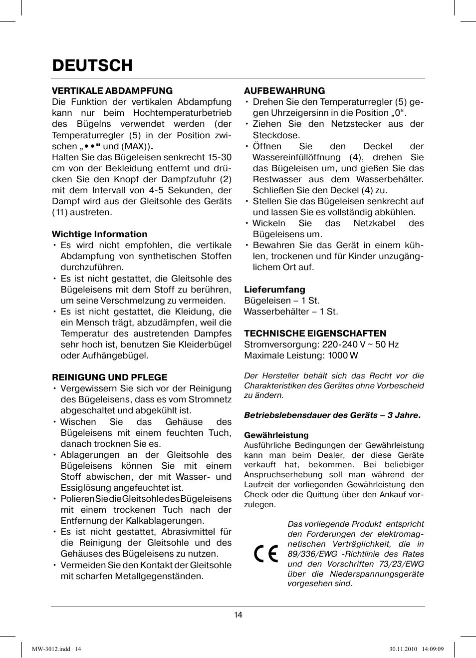 Deutsch | MAXWELL MW-3012 W User Manual | Page 14 / 40