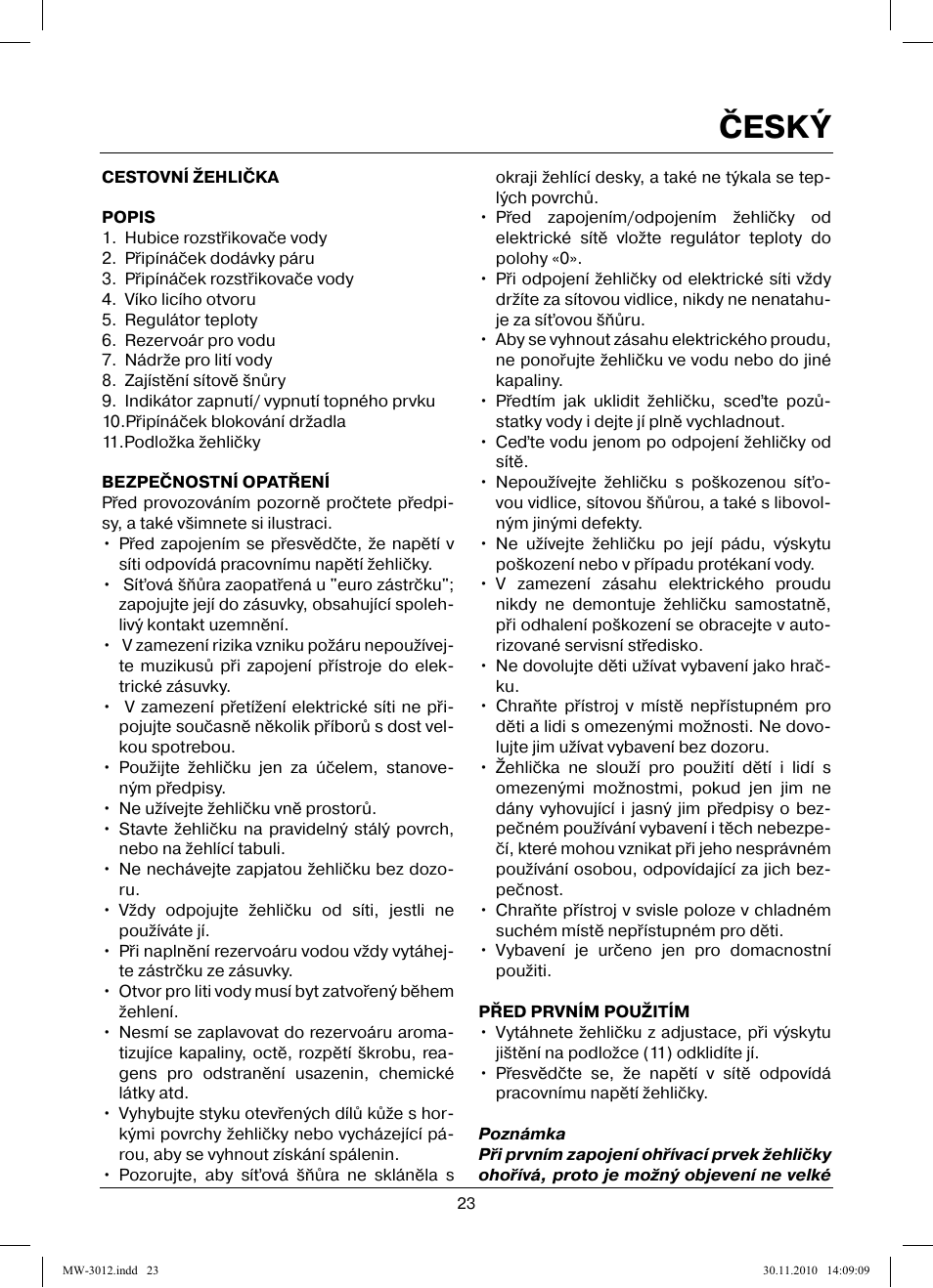 Český | MAXWELL MW-3012 W User Manual | Page 23 / 40