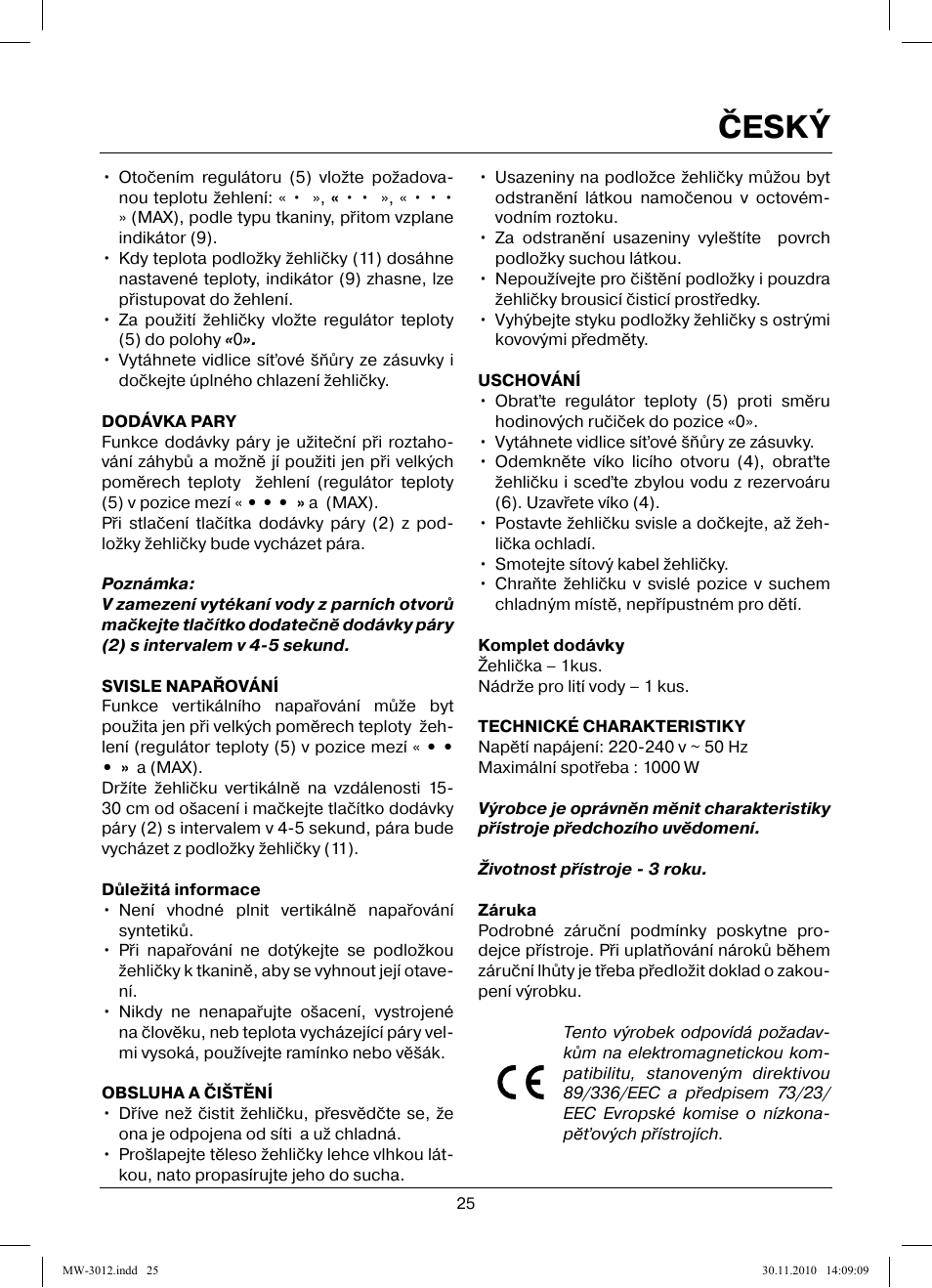 Český | MAXWELL MW-3012 W User Manual | Page 25 / 40