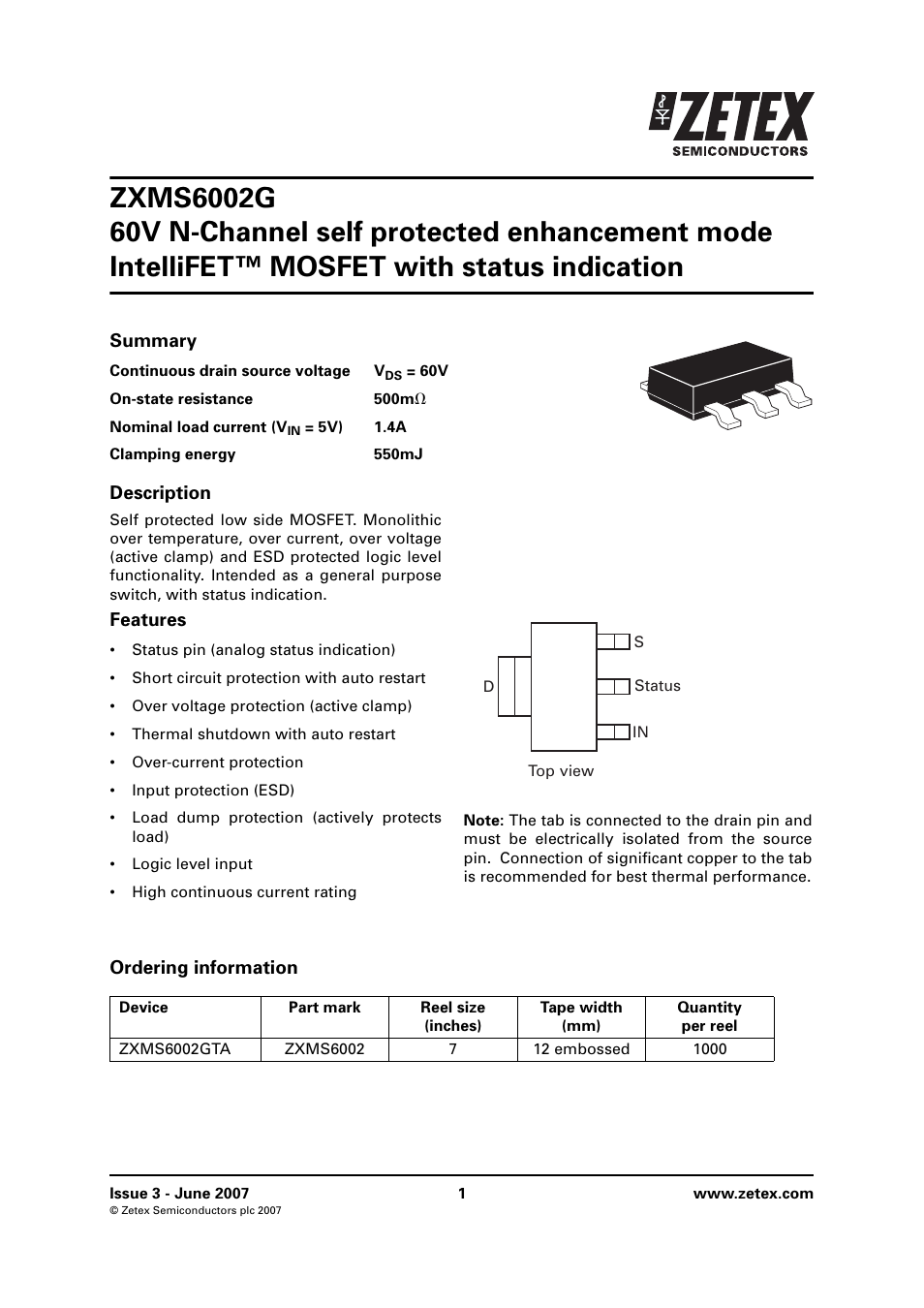 Diodes ZXMS6002G User Manual | 10 pages