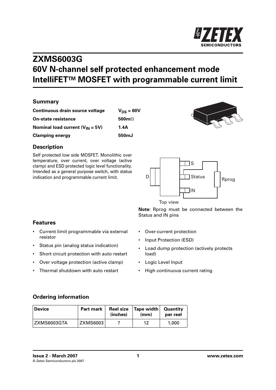 Diodes ZXMS6003G User Manual | 10 pages