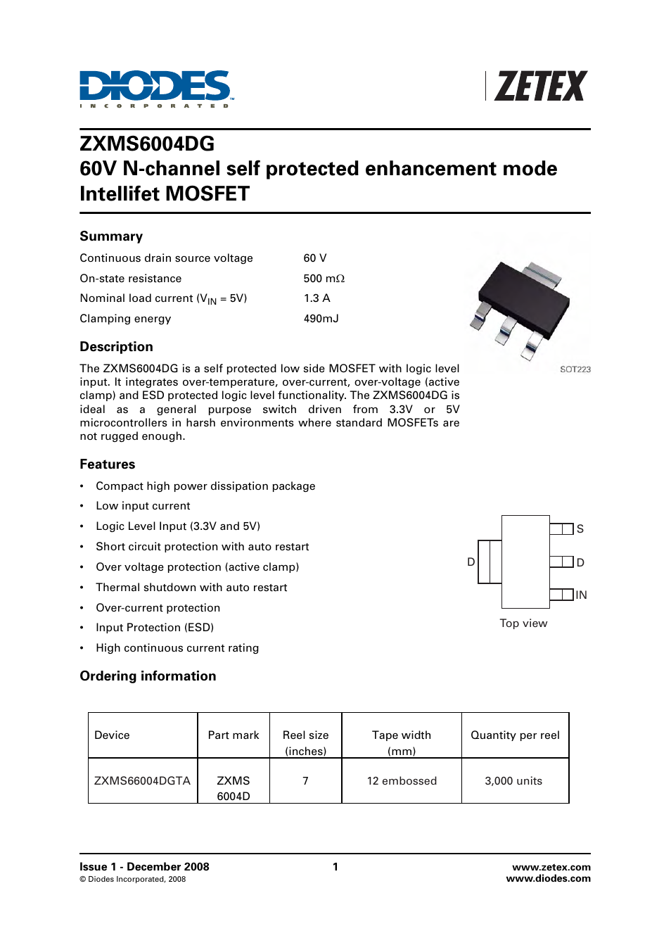 Diodes ZXMS6004DG User Manual | 10 pages