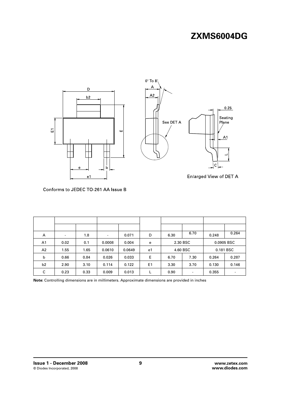 Package information - sot223, Zxms6004dg | Diodes ZXMS6004DG User Manual | Page 9 / 10