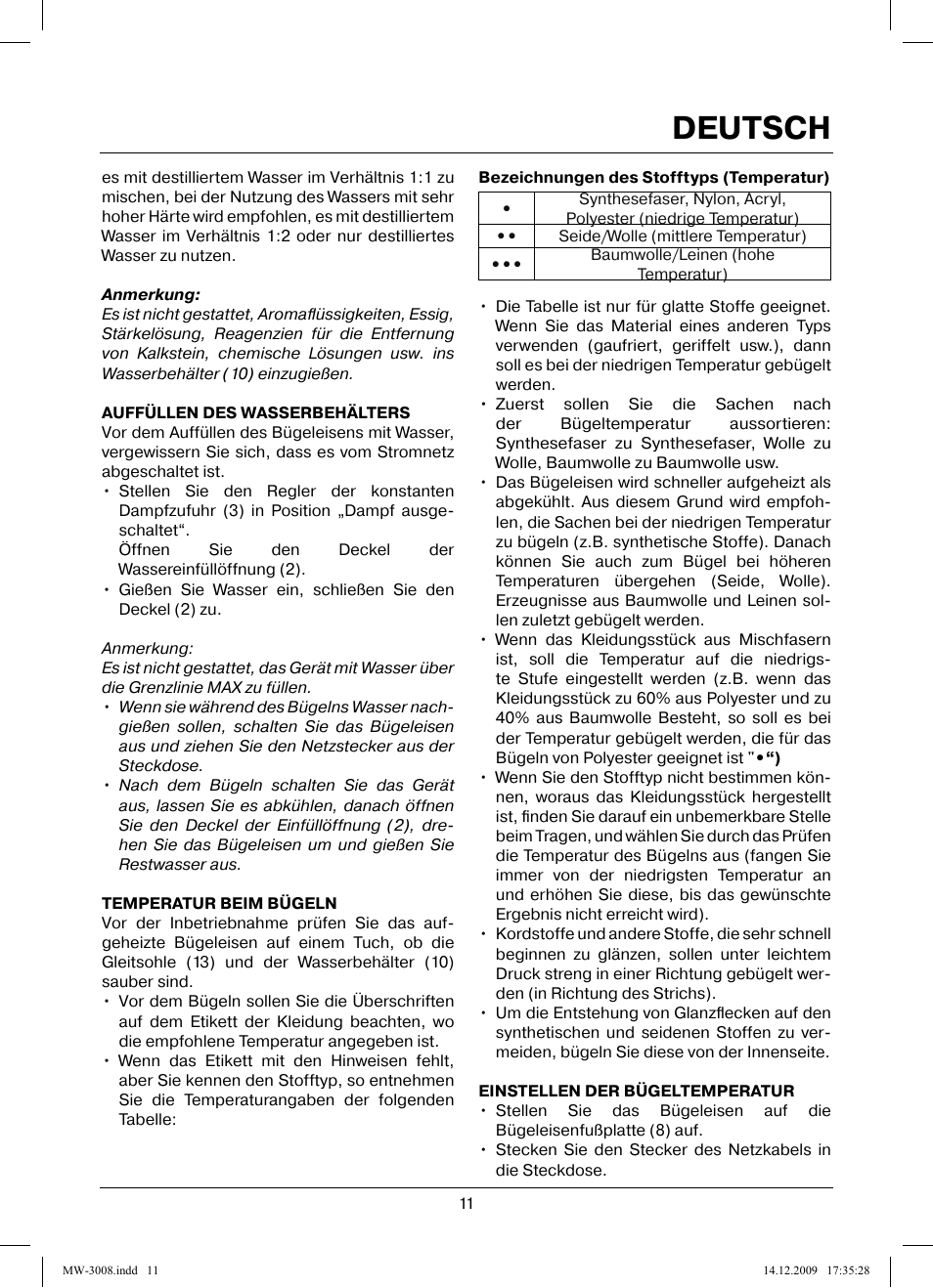 Deutsch | MAXWELL MW-3008 VT User Manual | Page 11 / 40
