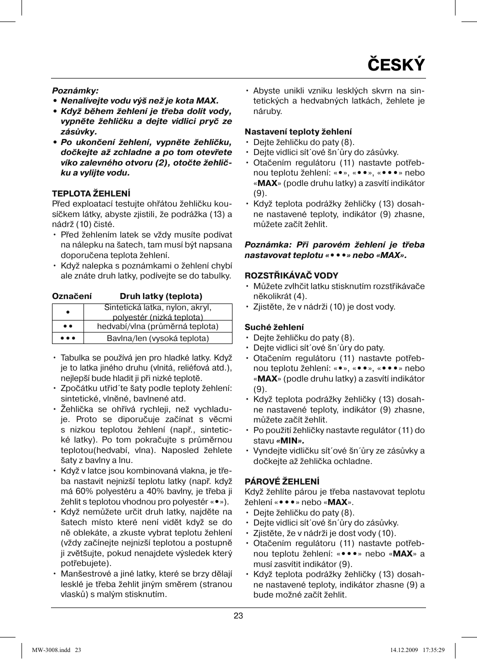 Český | MAXWELL MW-3008 VT User Manual | Page 23 / 40
