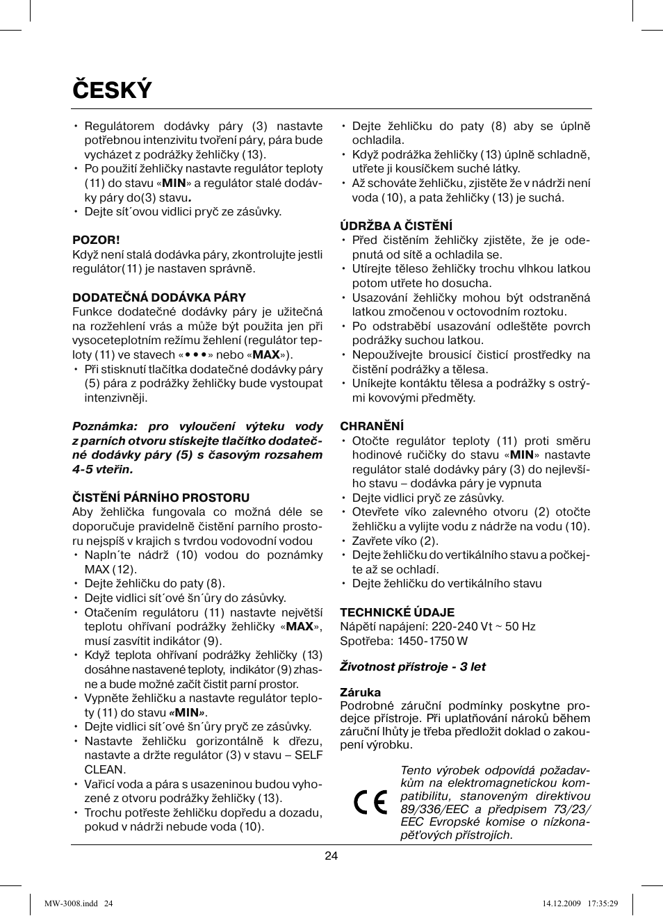 Český | MAXWELL MW-3008 VT User Manual | Page 24 / 40