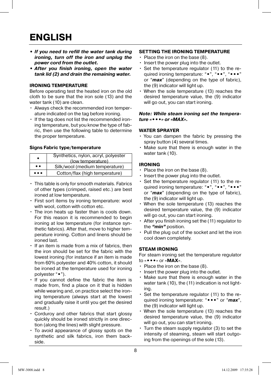 English | MAXWELL MW-3008 VT User Manual | Page 8 / 40