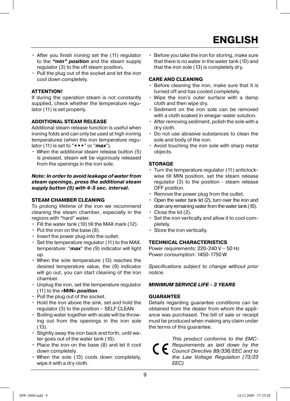 English | MAXWELL MW-3008 VT User Manual | Page 9 / 40