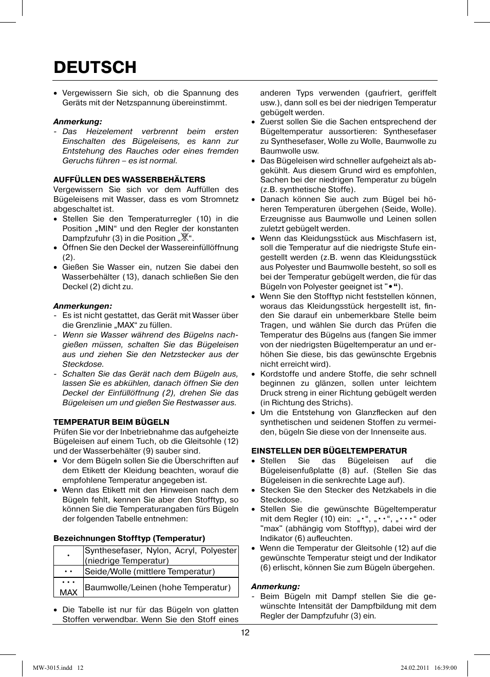 Deutsch | MAXWELL MW-3015 G User Manual | Page 12 / 40