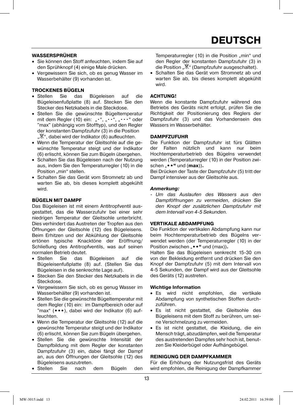Deutsch | MAXWELL MW-3015 G User Manual | Page 13 / 40