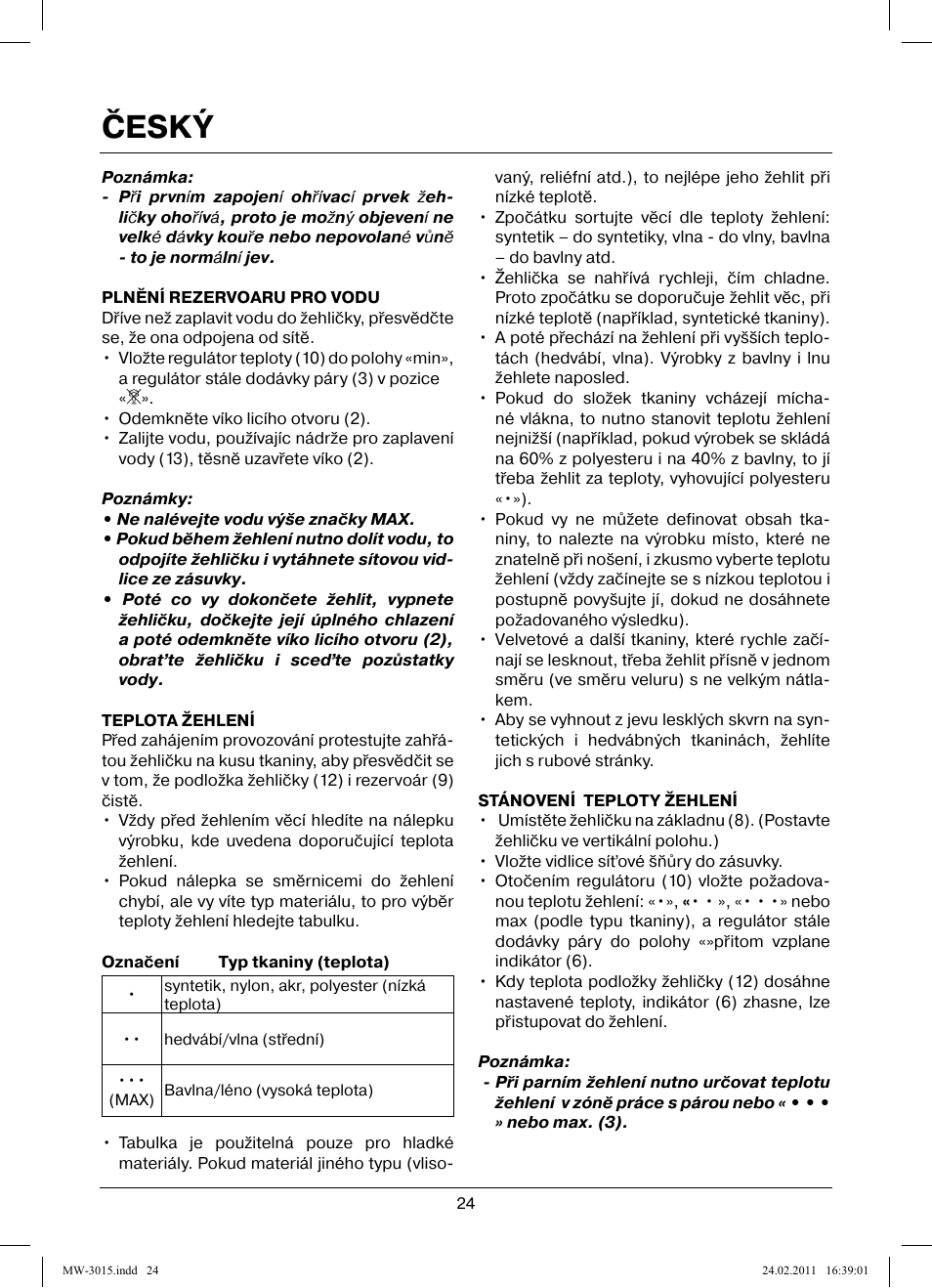 Český | MAXWELL MW-3015 G User Manual | Page 24 / 40